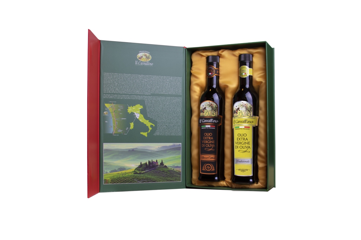 Confezione Regalo 1 bottiglia Cavallino Tradizionale
e 1 bottiglia Cavallino Special Edition Grandolio 0.500ml